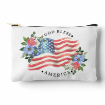 Gott segne Amerika Aquarell-Flagge/Blumen II
