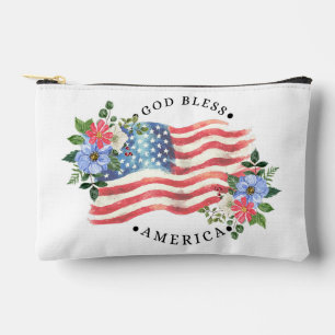 Gott segne Amerika Aquarell-Flagge/Blumen II Zubehörtasche
