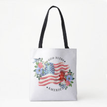 Gott segne Amerika Aquarell-Flagge/Blumen/Vögel II