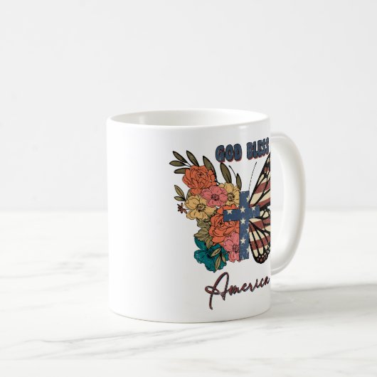 "Gott segne Amerika" Boho Independence Day Kaffeetasse (VorderseiteRechts)