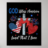 Gott segne Amerika Christlich Herzkreuz Jesus 4. Poster (Vorne)