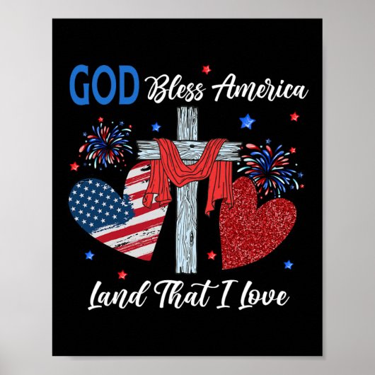 Gott segne Amerika Christlich Herzkreuz Jesus 4. Poster (Vorne)