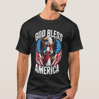 Gott segne Amerika-Flagge Jesus Christlicher Adler T-Shirt