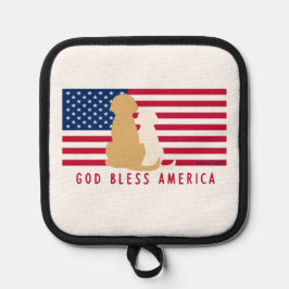 Gott segne Amerika Hunde amerikanischer Flaggenpuf Topflappen