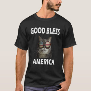 Gott segne Amerika Katze mit USA-Flagge 4. Juli T-Shirt
