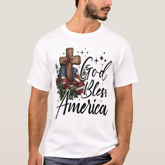 Gott segne Amerika Kreuzflagge T-Shirt (Vorderseite)