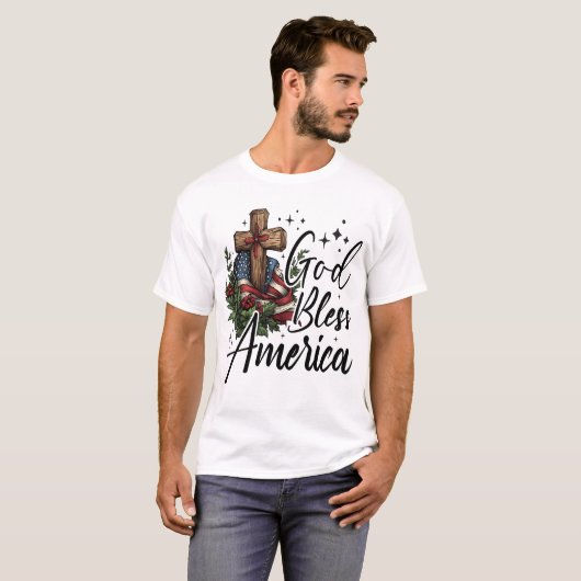 Gott segne Amerika Kreuzflagge T-Shirt (Vorne ganz)