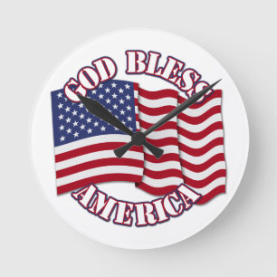 Gott segne Amerika mit der Flagge der USA Runde Wanduhr