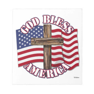 Gott segne Amerika mit der Flagge der USA und dem  Notizblock