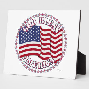 Gott segne Amerika mit der USA-Flagge und 50 Stern Fotoplatte