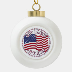 Gott segne Amerika mit der USA-Flagge und 50 Stern Keramik Kugel-Ornament