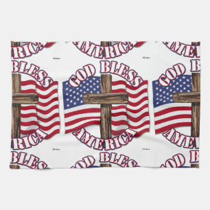 Gott segne Amerika mit der USA-Flagge und Kreuz Geschirrtuch