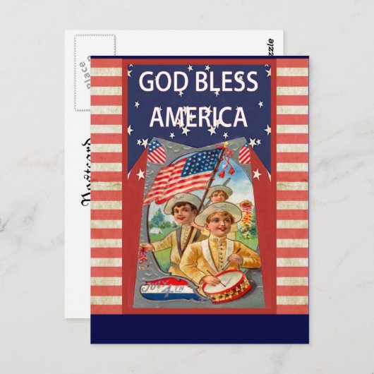 Gott segne Amerika mit patriotischen Kindern Postkarte (Vorne/Hinten)