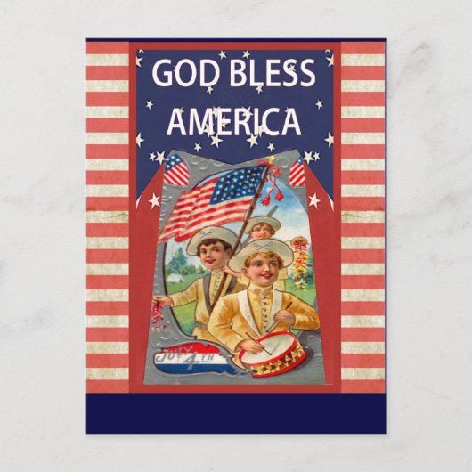 Gott segne Amerika mit patriotischen Kindern Postkarte (Vorderseite)