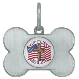Gott segne Amerika mit USA-Flagge und Kreuz Tiermarke