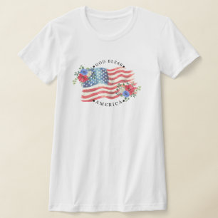 Gott segne Amerika mit Wasserfarbenflagge/Blumen T-Shirt