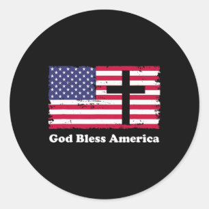 Gott segne Amerika Patriotenflagge mit Kreuz  Runder Aufkleber