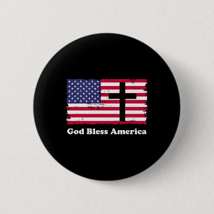 Gott segne Amerika Patriotische Flagge mit Kreuz Button