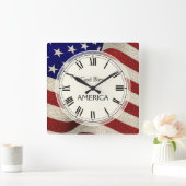 Gott segne Amerika - Patriotische Vintage Flagge Quadratische Wanduhr (Zuhause)