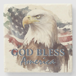 Gott segne Amerika Patriotischer Adler Aquarell Steinuntersetzer