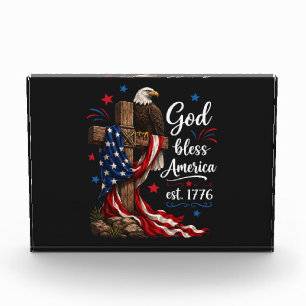 Gott segne Amerika Patriotisches Kreuz Fotoblock
