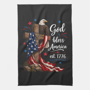 Gott segne Amerika Patriotisches Kreuz Geschirrtuch