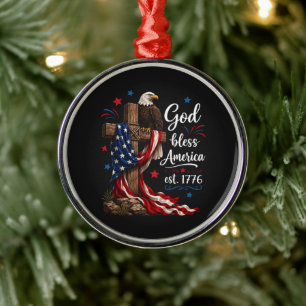 Gott segne Amerika Patriotisches Kreuz Ornament Aus Metall