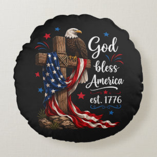 Gott segne Amerika Patriotisches Kreuz Rundes Kissen
