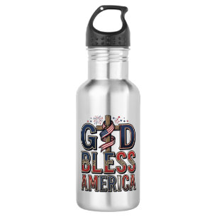 Gott segne Amerika Patriotisches Kreuz Vintage-Shi Edelstahlflasche