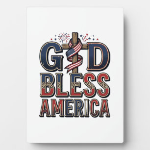 Gott segne Amerika Patriotisches Kreuz Vintage-Shi Fotoplatte