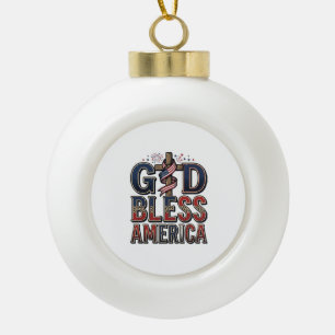 Gott segne Amerika Patriotisches Kreuz Vintage-Shi Keramik Kugel-Ornament