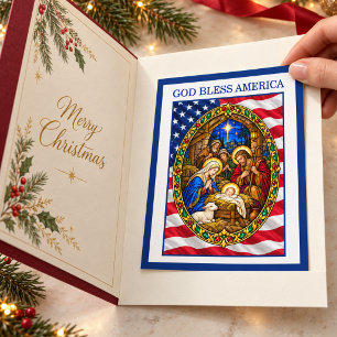 Gott segne Amerika Patriotisches Weihnachts-Krippe Feiertagspostkarte
