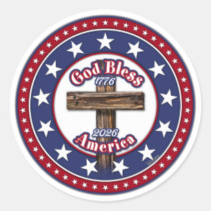 Gott segne Amerika Robuste Kreuz 1776-2026 Runder Aufkleber