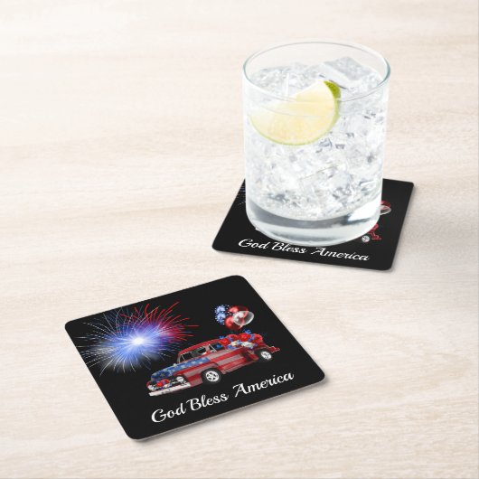 Gott segne Amerika Rot Weiß und Blau Feuerwerk Rechteckiger Pappuntersetzer (Vor Ort)
