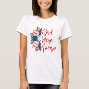 Gott segne Amerika Rotes Weiß und Blau Sonnenblume T-Shirt