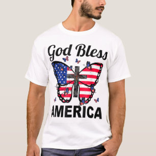 Gott segne Amerika Schmetterlinge 4. Juli Jesus Ch T-Shirt