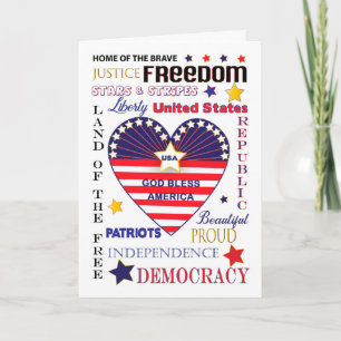 Gott segne Amerika-Typografie-Herz-Flagge-Karte Karte