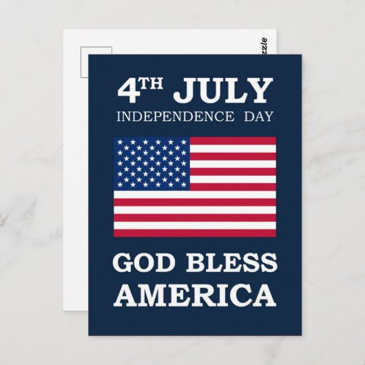 Gott segne Amerika, Unabhängigkeitstag Postkarte (Vorne/Hinten)