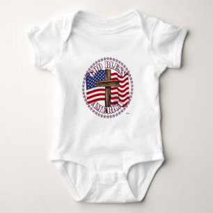 Gott segne Amerika und Kreuz mit USA-Flagge 50 Ste Baby Strampler