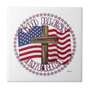 Gott segne Amerika und Kreuz mit USA-Flagge 50 Ste Fliese