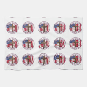 Gott segne Amerika und Kreuz mit USA-Flagge 50 Ste Geschirrtuch