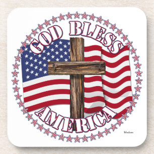 Gott segne Amerika und Kreuz mit USA-Flagge 50 Ste Getränkeuntersetzer