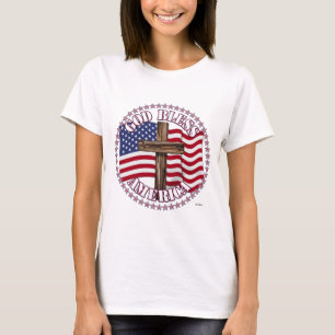 Gott segne Amerika und Kreuz mit USA-Flagge 50 Ste T-Shirt