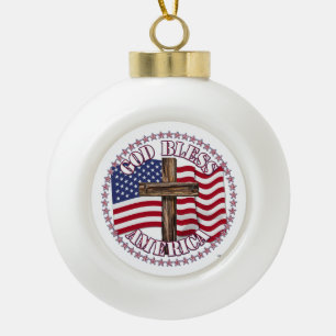 Gott segne Amerika und kreuzt mit der US-Flagge 50 Keramik Kugel-Ornament