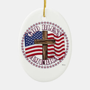 Gott segne Amerika und kreuzt mit der US-Flagge 50 Keramik Ornament