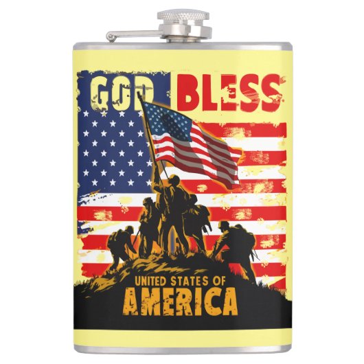 Gott segne Amerika: US-Flagge, Patriotismus Design Flachmann (Vorderseite)