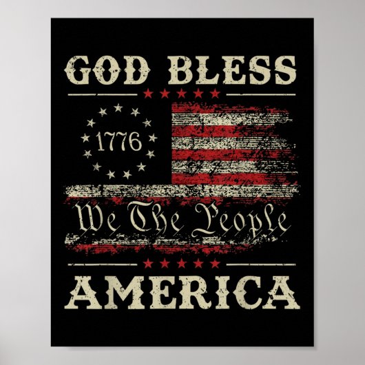 Gott segne Amerika USA Flagge 4. Juli Patriotic Poster (Vorne)