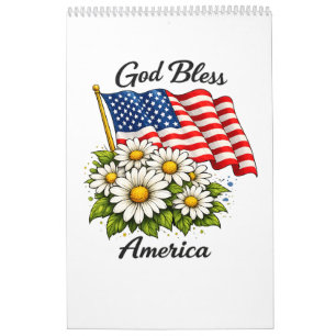 Gott segne Amerika USA-Flagge und Gänseblümchen Bl Kalender