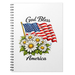 Gott segne Amerika USA-Flagge und Gänseblümchen Bl Notizblock