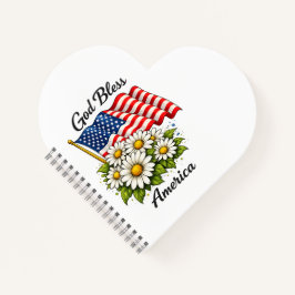 Gott segne Amerika USA-Flagge und Gänseblümchen Bl Notizblock